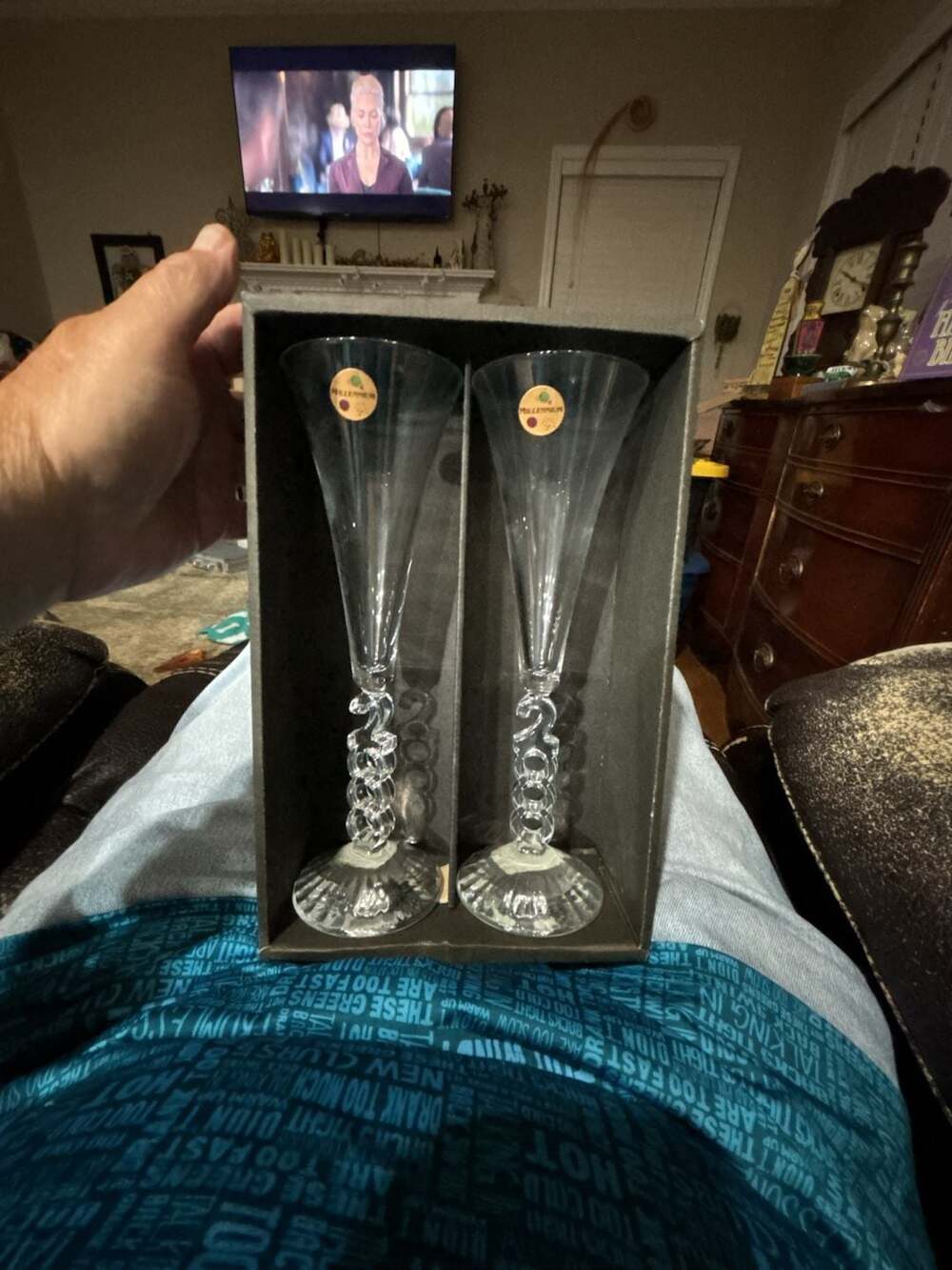Set of Two Cristal d'Arques Millennium Champagne Flutes, 2000